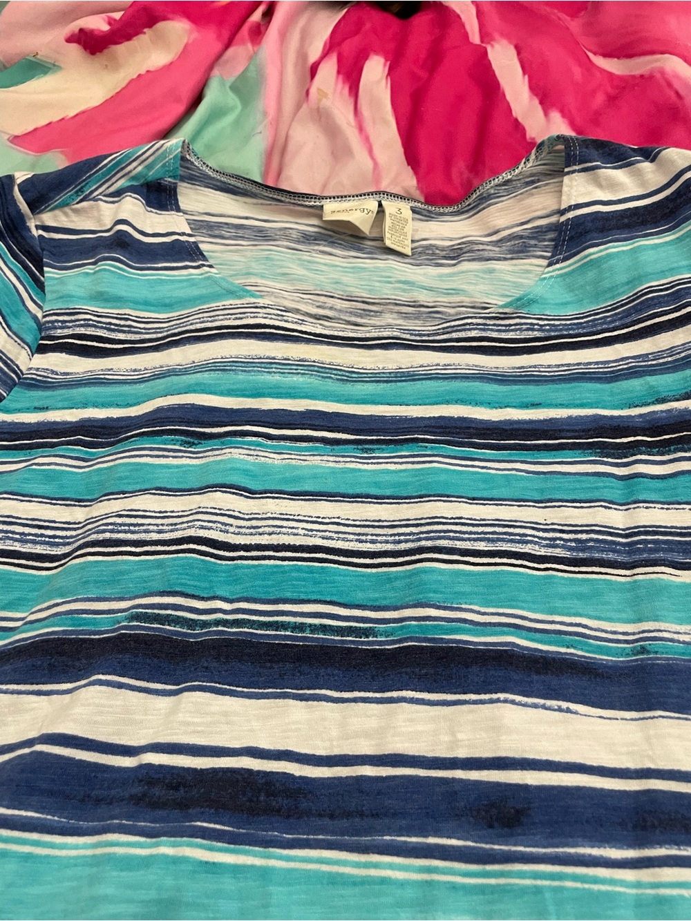 Chico's Short Sleeve Tee in Teal, Navy & White Stripes